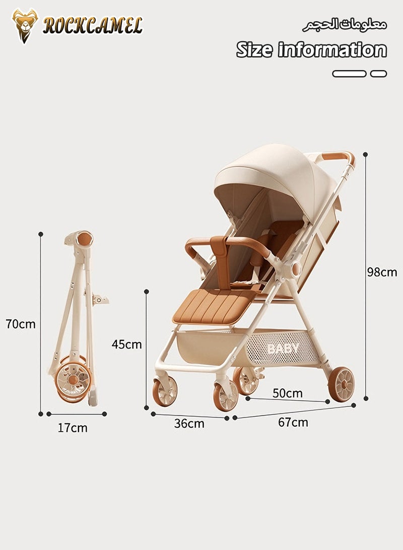 ROCKCAMEL Lightweight Travel Baby Stroller, Easy One-Hand Fold Toddler Pushchair, 360° Rotatable Seat, Multi-Recline Backrest Adjustment, Suitable For Kids Aged 0-6 Years, Milk Coffee Color - Image 5