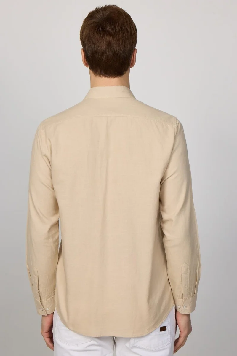 Tudors Classic Fit Double Pocket Cotton Linen Brown Men's Shirt