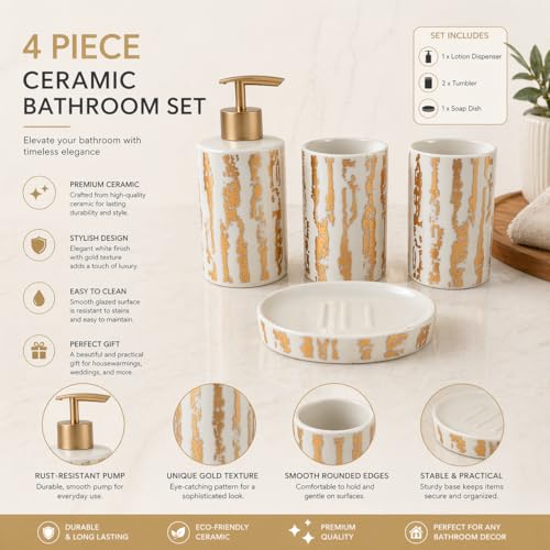 Whizzo® Modern Ceramic Bathroom Accessories Set Ceramic - 4 Pieces Bathroom Accessories Set Soap Dispenser, Toothbrush Holder, Tumbler, Soap Dish, The Best Gifting Choice (BS-810, White) - Image 2