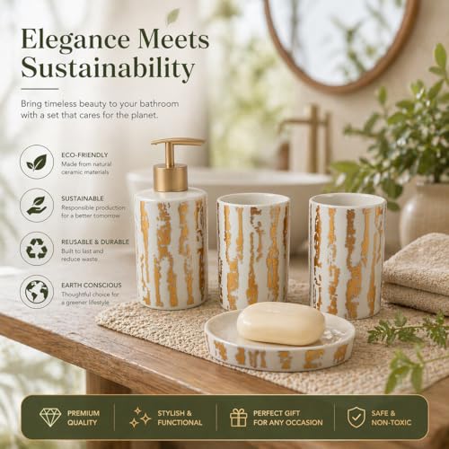 Whizzo® Modern Ceramic Bathroom Accessories Set Ceramic - 4 Pieces Bathroom Accessories Set Soap Dispenser, Toothbrush Holder, Tumbler, Soap Dish, The Best Gifting Choice (BS-810, White) - Image 5