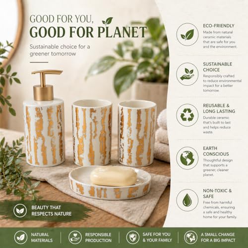 Whizzo® Modern Ceramic Bathroom Accessories Set Ceramic - 4 Pieces Bathroom Accessories Set Soap Dispenser, Toothbrush Holder, Tumbler, Soap Dish, The Best Gifting Choice (BS-810, White) - Image 4