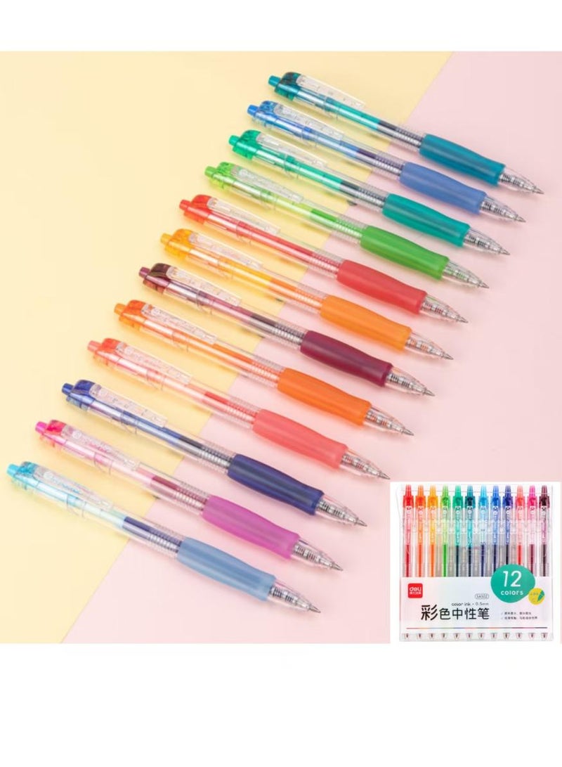 Deli 12 Colors Retractable Gel Pens, Fine Point 0.5mm Gel Pens with Comfort Grip, Assorted Color Inks for Drawing, Journaling, Note Taking, and School Supplies - Image 3
