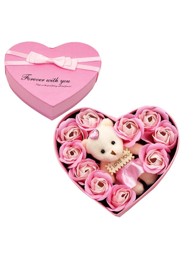 Rose Bear with Heart Box Romantic Roses Flower Gift Box with Cute Teddy Bear for Mothers Day Anniversary Birthday Valentines Day Gift - Image 1