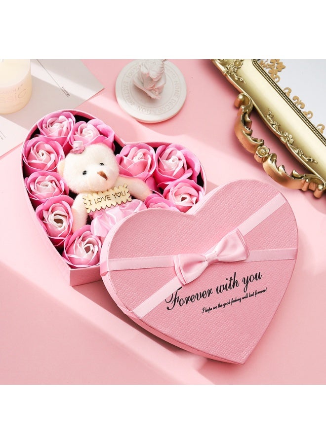 Rose Bear with Heart Box Romantic Roses Flower Gift Box with Cute Teddy Bear for Mothers Day Anniversary Birthday Valentines Day Gift - Image 3
