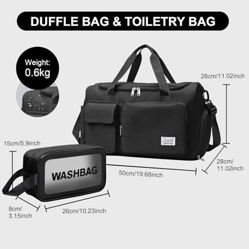 Suruid Gym Bag for Women Men, Travel Duffle Bag Large Capacity Carry On Weekender Bag With Shoe Compartment Gym Tote Dry Wet Separation Duffel Bag with Makeup Bag, Black - Image 2