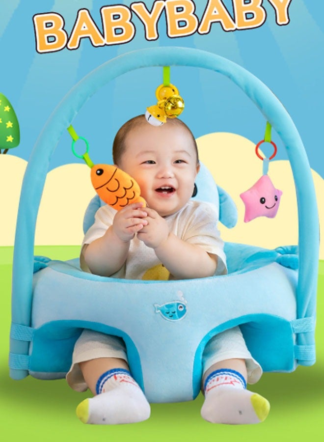 Vinnatsu Baby Chair Infant Chair for 6-36 Months Baby Sitting Learning Chair with Music and Teether Rattles and Pendants Baby Sofa Sponge Baby Chair Toy Sofa Cartoon Cute Plush Newborn Sofa Toddler Children Gift, Suitable for Baby Children Blue  - Image 5