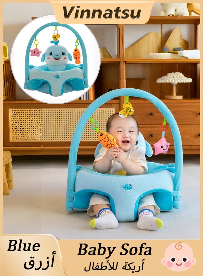 Vinnatsu Baby Chair Infant Chair for 6-36 Months Baby Sitting Learning Chair with Music and Teether Rattles and Pendants Baby Sofa Sponge Baby Chair Toy Sofa Cartoon Cute Plush Newborn Sofa Toddler Children Gift, Suitable for Baby Children Blue  - Image 1