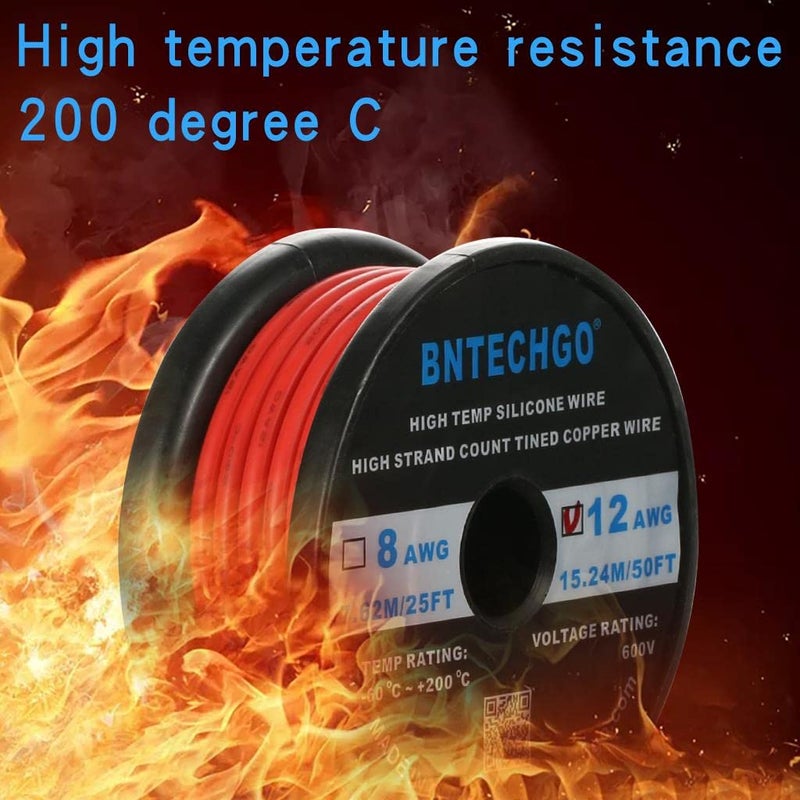 BNTECHGO 12 Gauge Silicone Wire Spool 50 ft Red Flexible 12 AWG Stranded Tinned Copper Wire - Image 5