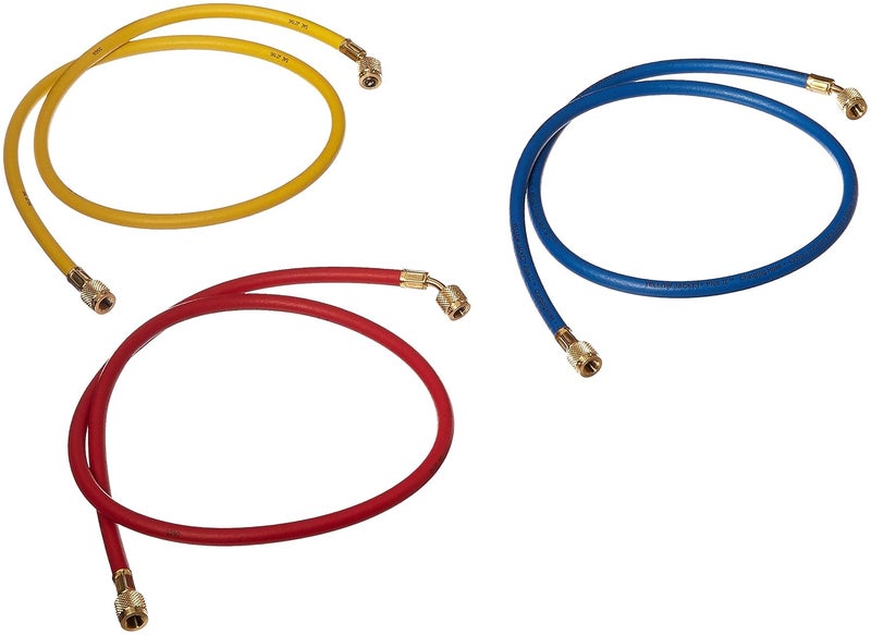 21984 Plus II Hose Standard 1/4" Flare Fittings, 48", Red/Yellow/Blue (Pack of 3)