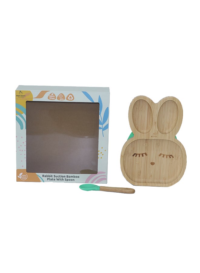 Mori Mori Rabbit Plate With Spoon And Silicone Suction - Green - Image 1