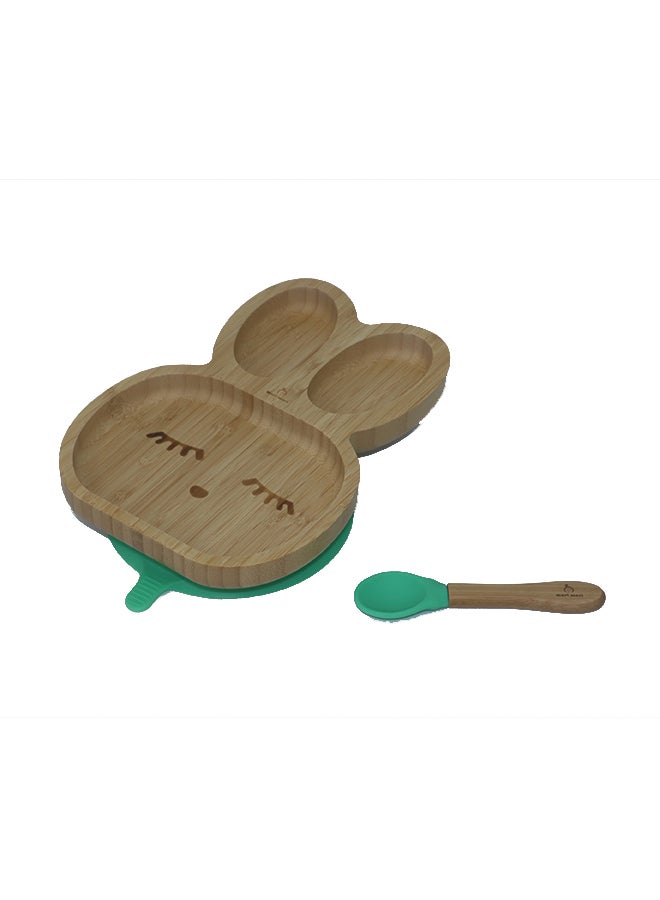 Mori Mori Rabbit Plate With Spoon And Silicone Suction - Green - Image 2