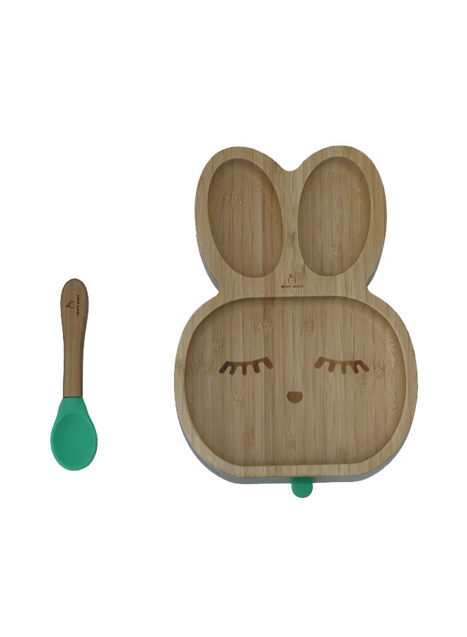 Mori Mori Rabbit Plate With Spoon And Silicone Suction - Green - Image 3