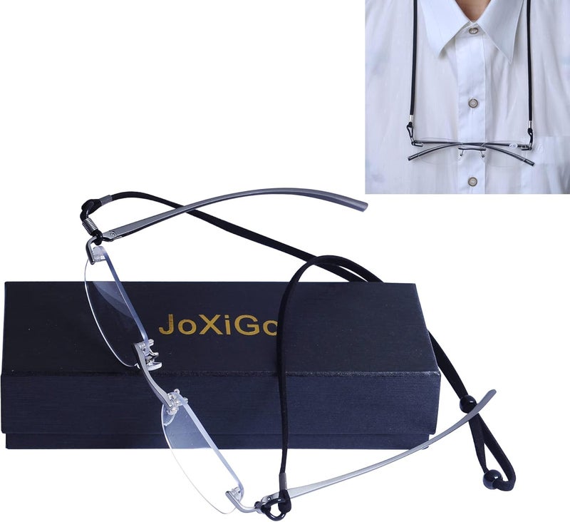 JoXiGo Rimless Reading Glasses for Mens Womens Rectangular Spring Hinge Lightweight with Glasses Case - Image 4