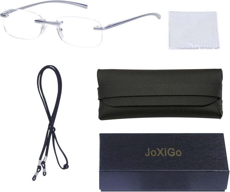 JoXiGo Rimless Reading Glasses for Mens Womens Rectangular Spring Hinge Lightweight with Glasses Case - Image 5