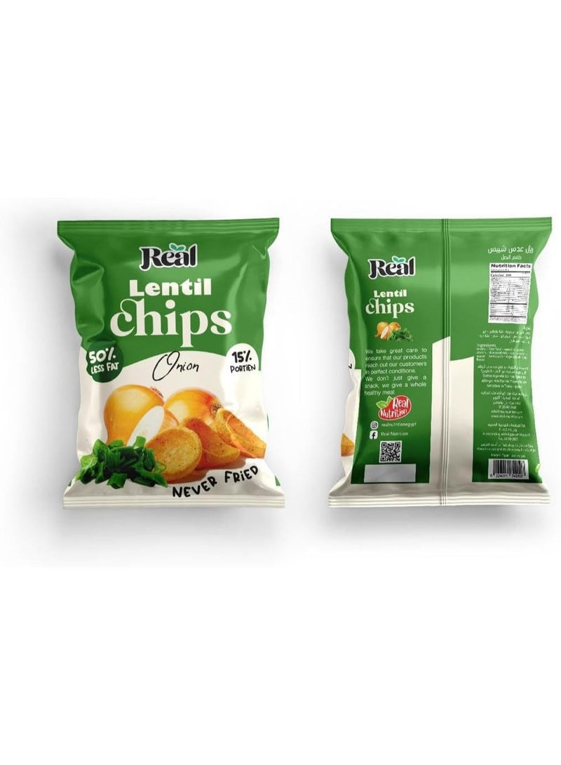 Real رقائق حقيقية - رقائق العدس - نكهة البصل، عبوة 60 جرام - 50% دهون أقل، غير مقلية، مقرمشة وصحية، وجبة خفيفة غنية بالبروتين (عبوة من 20) - Image 3