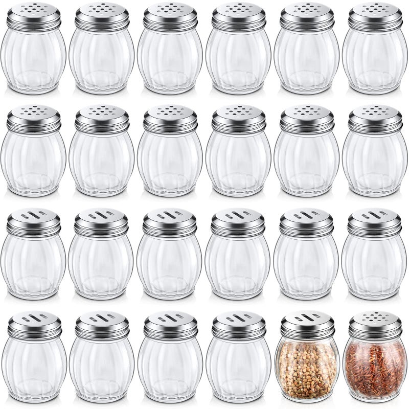 Hotop Hotop 36 Pcs Glass Spices Shaker with Perforated Top Cheese Shaker with Slotted Stainless Steel Lid Retro Swirl Style Jar Dispensers for Pepper Sugar Spice Home Kitchen Restaurant 6 oz 