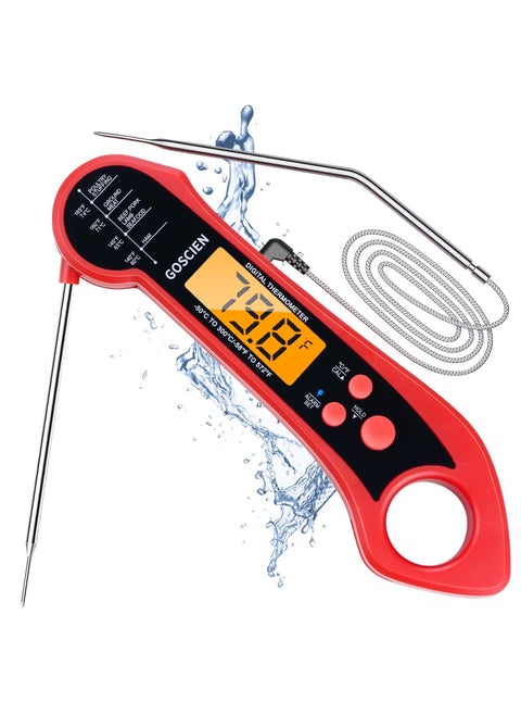 Instant Read Meat Thermometer for Cooking, Waterproof Digital Food Thermometer Dual Probe Design with Magnet, Backlight, Calibration and Foldable Probe for Deep Frying, Grill, BBQ, Kitchen