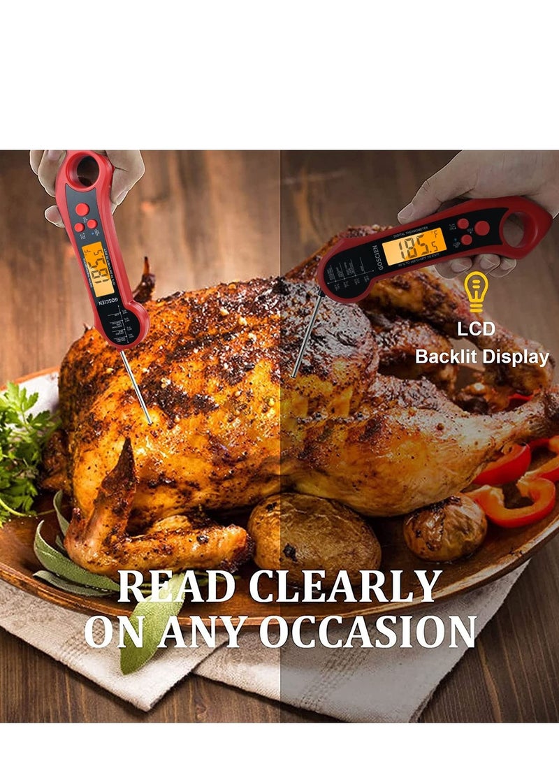 Instant Read Meat Thermometer for Cooking, Waterproof Digital Food Thermometer Dual Probe Design with Magnet, Backlight, Calibration and Foldable Probe for Deep Frying, Grill, BBQ, Kitchen