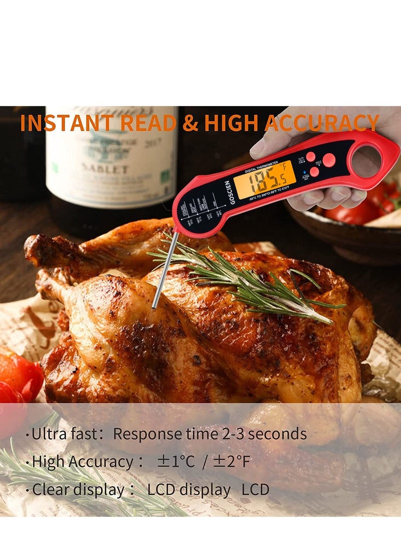 Instant Read Meat Thermometer for Cooking, Waterproof Digital Food Thermometer Dual Probe Design with Magnet, Backlight, Calibration and Foldable Probe for Deep Frying, Grill, BBQ, Kitchen
