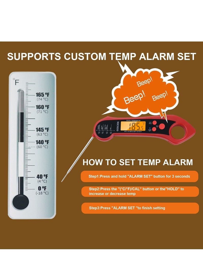 Instant Read Meat Thermometer for Cooking, Waterproof Digital Food Thermometer Dual Probe Design with Magnet, Backlight, Calibration and Foldable Probe for Deep Frying, Grill, BBQ, Kitchen