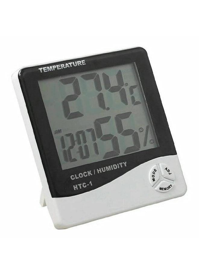 yongsheng Temperature And Humidity Meter White/Grey，Temperature Meter Humidity Gauge Monitor with LCD Alarm Clock, for Home Office Car Babyroom Bedroom, Garage Warehouse, Fahrenheit or Celsius  - Image 1
