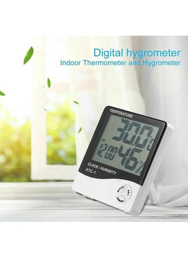 yongsheng Temperature And Humidity Meter White/Grey，Temperature Meter Humidity Gauge Monitor with LCD Alarm Clock, for Home Office Car Babyroom Bedroom, Garage Warehouse, Fahrenheit or Celsius  - Image 5