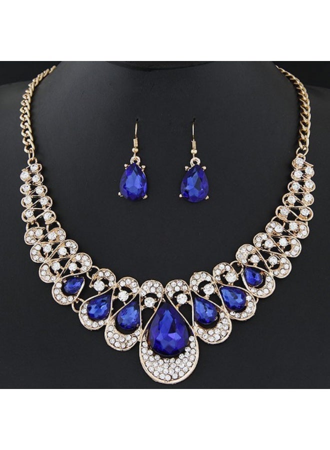 NIBEMINENT Elegant Fashion Metal Diamond Drop Gem Necklace and Earring Set