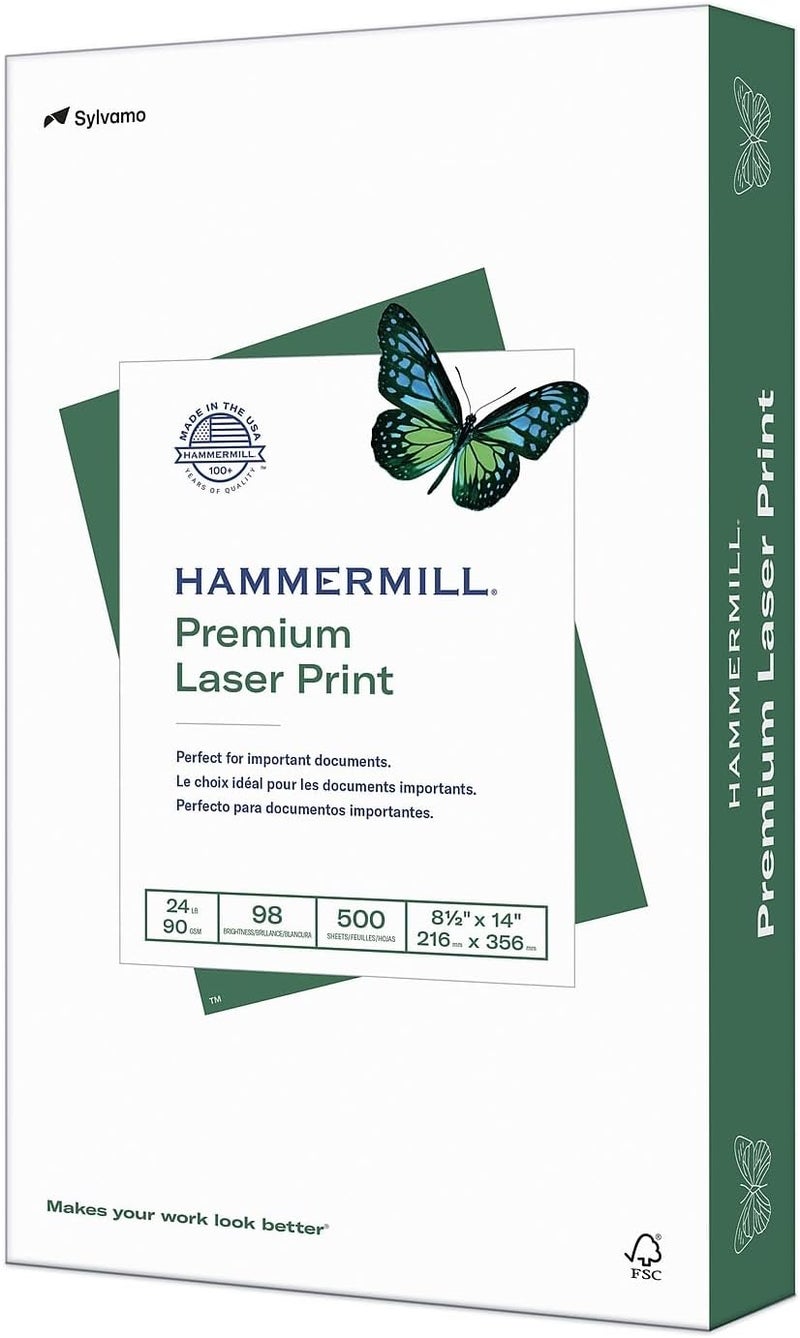 Hammermill Premium Laser Print Paper, 24 lb, 8.5 x 14 inches, 500 Sheets, 98 Bright, Made in the USA - Image 1