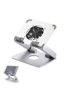 Inder Adjustable Aluminum Tablet Stand Silver with USB Cooling Fan Ergonomics Design Compatible for 13 Inch Laptop Tablets/iPad  - Image 1