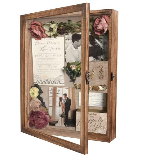 GraduatePro Shadow Box Frame 11x14 Display Case with Linen Back, Real Glass Window Door with Hinge, Picture Frame Wedding Bouquet Memorabilia Medals Photos Memory Box for Keepsakes, Carbonized Black - Image 1