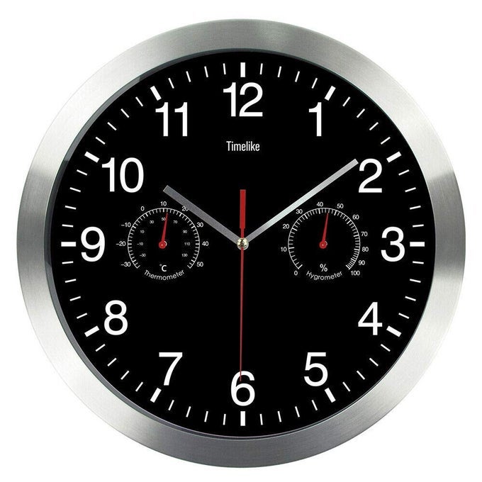 METAL QUARTZ WALL CLOCK12 INCH MODERN SILENT NONTICKING WALL CLOCKS WITH THERMOMETER MEASURES TEMPERATURE HUMIDITY FOR KITCHENLIVING ROOM BEDROOMS OFFICE