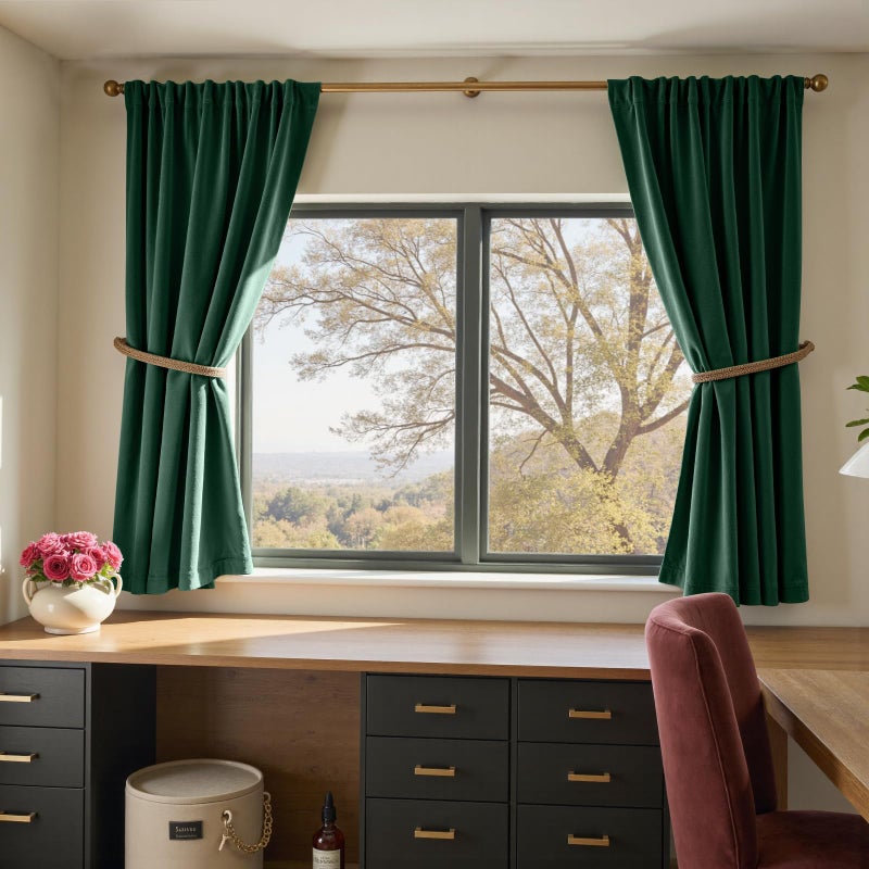 Lazzzy Velvet Blackout Curtains Thermal Insulated Room Window Drapes Super Soft Luxury Curtains for Living Room Bedroom Rod Pocket 2 Panels, Emerald Green, 52" W x 63" L - Image 5