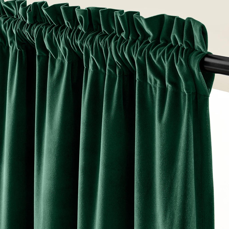 Lazzzy Velvet Blackout Curtains Thermal Insulated Room Window Drapes Super Soft Luxury Curtains for Living Room Bedroom Rod Pocket 2 Panels, Emerald Green, 52" W x 63" L - Image 2