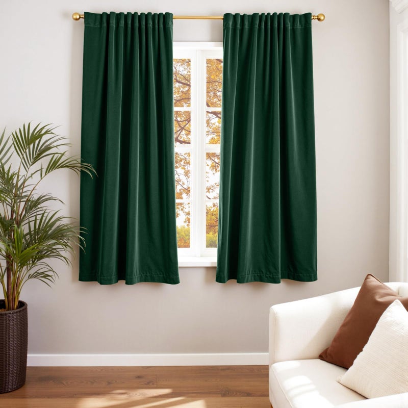 Lazzzy Velvet Blackout Curtains Thermal Insulated Room Window Drapes Super Soft Luxury Curtains for Living Room Bedroom Rod Pocket 2 Panels, Emerald Green, 52" W x 63" L - Image 1