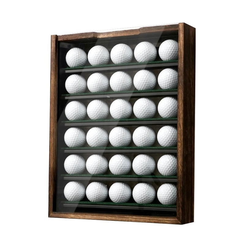 Golf Ball Display Case with 6 Sturdy Metal Shelves Wooden Frame with Slide Acrylic Door Holds 30 Golf Balls 11x14 Inch Wall Mounted Golf Ball Storage Organizer MK743A