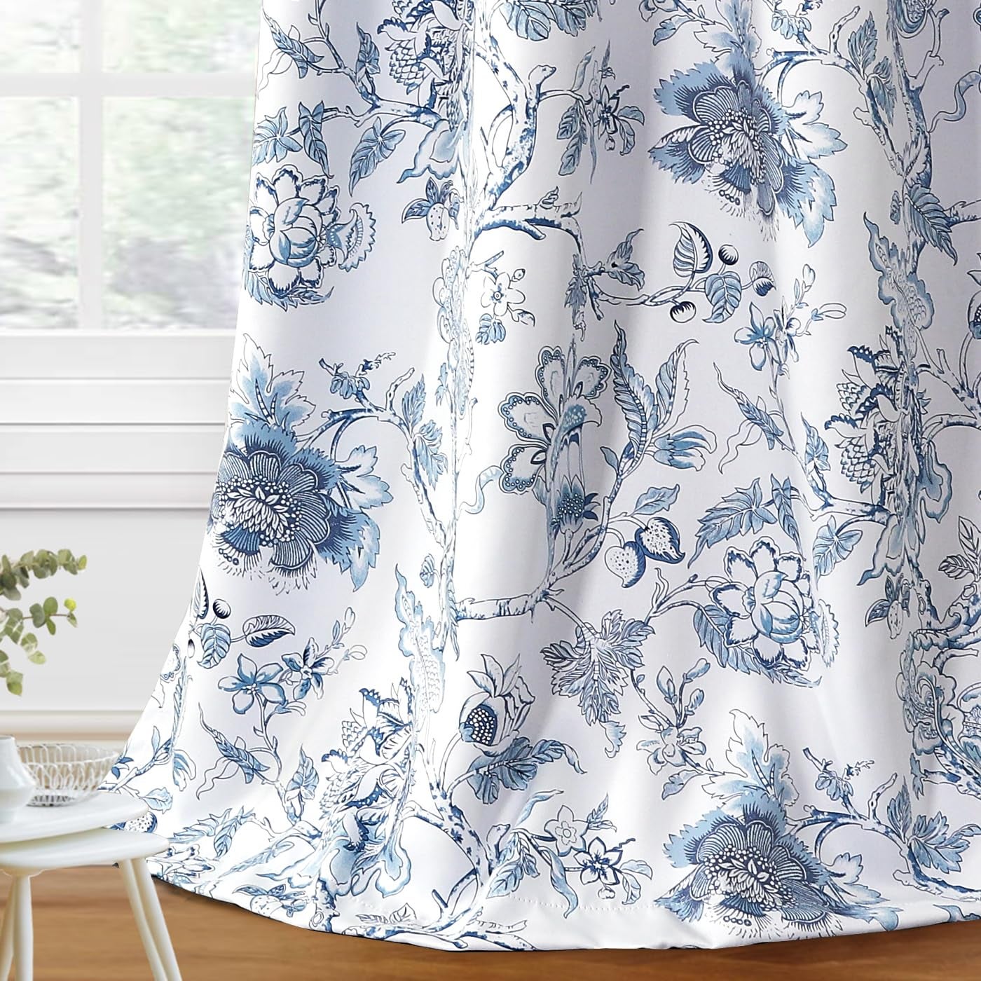 H.VERSAILTEX Blackout Curtains 84 Inch Length 2 Panels Set Floral Print Curtain Drapes for Living Room Thermal Insulated Grommet Window Curtains for Bedroom - Traditional Floral in Storm Blue