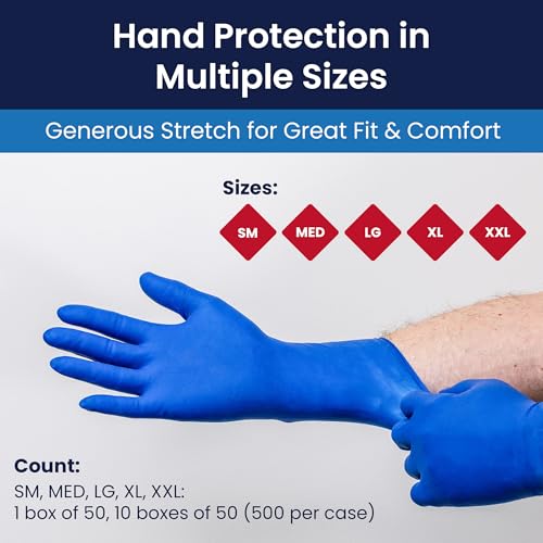 Adenna HER005 Hero 14 mil Powder-Free Latex Gloves, Extended Cuff, Medical Grade, Blue, Medium, Box of 50 - Image 5