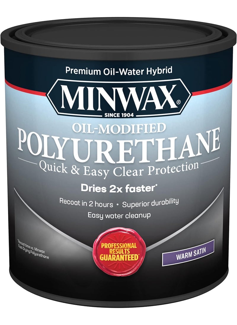 Minwax qt Minwax 63025 Clear Premium OilWater Hybrid WaterBased OilModified Polyurethane Warm Satin  - Image 1