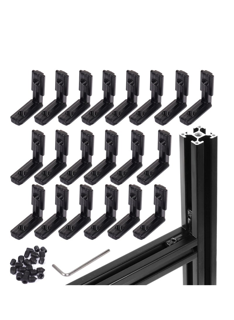 Excefore 2020 Series L-Shape Interior Inside Corner Connector, 20Pcs Black T Slot L-Shape Interior Joint, for Aluminum Extrusion Profile Slot Connector Set 6mm with 40 Screws&Wrench  - Image 1