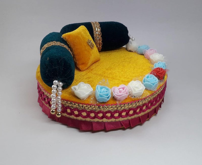 Homecraft Home Craft Wood Thakur Ji Singhasan Laddu Gopal Ji Singhasan Beautiful Kanha Ji Songhasan Yellow  - Image 3