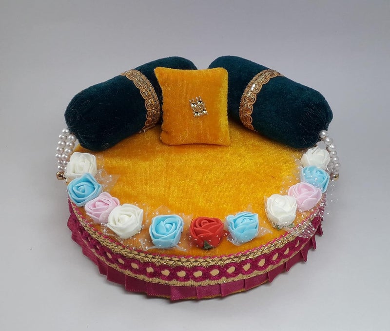 Homecraft Home Craft Wood Thakur Ji Singhasan Laddu Gopal Ji Singhasan Beautiful Kanha Ji Songhasan Yellow  - Image 2