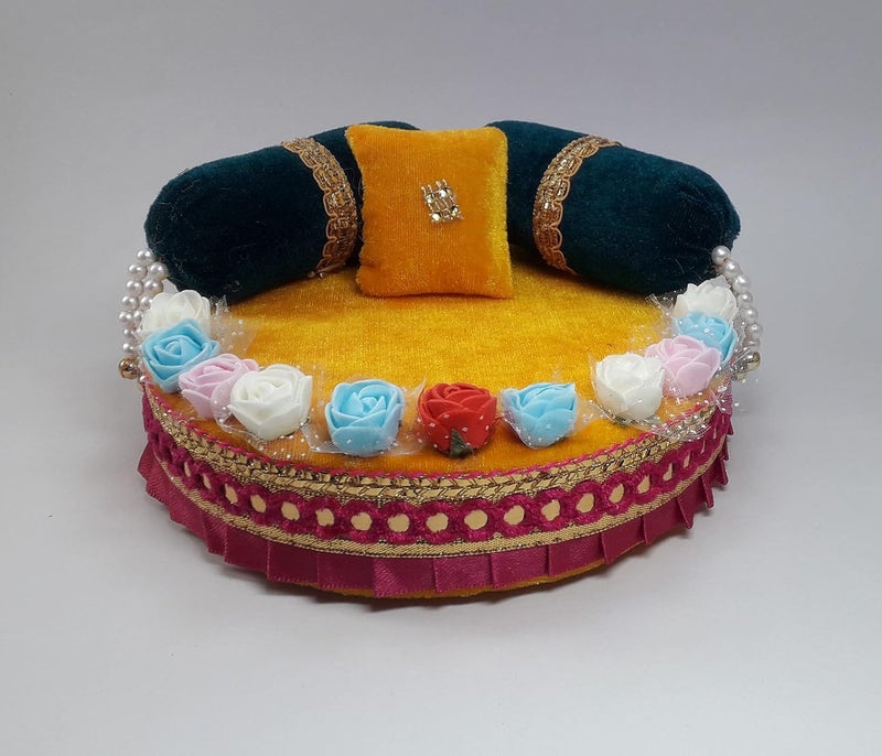 Homecraft Home Craft Wood Thakur Ji Singhasan Laddu Gopal Ji Singhasan Beautiful Kanha Ji Songhasan Yellow  - Image 1