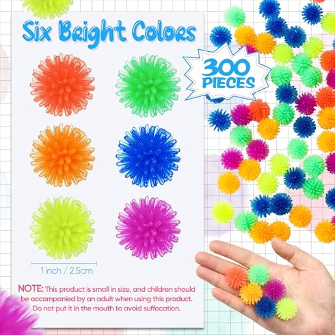 Poen 300 Pcs Porcupine Balls 1 Inch Fun Spiky Hedge Balls Soft Hand Fidget Sensory Balls Calming Mini Stress Balls Relief Small Porcupine Toy for Birthday Party Prize Office Home, Multicolor - Image 2