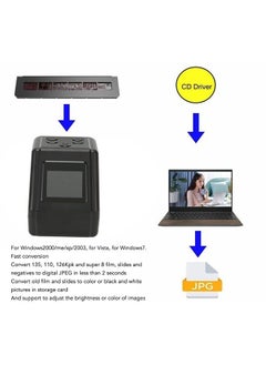 Film Slide Scanner Convert 135 126 110 Films Slides to Negatives Color Black White JPG Photos, 12MP Negative Scanners with 2.0in LCD Screen for Computer Phone