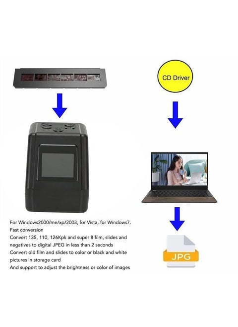 Film Slide Scanner Convert 135 126 110 Films Slides to Negatives Color Black White JPG Photos, 12MP Negative Scanners with 2.0in LCD Screen for Computer Phone