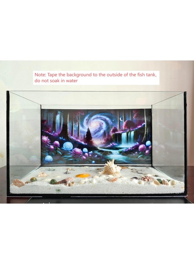 Generic Fantasy Galaxy Starry Sky Aquarium Background Glowing Plants Fish Tank Background 24x12 Inches PVC Glass Container Decoration with Tapes  - Image 3