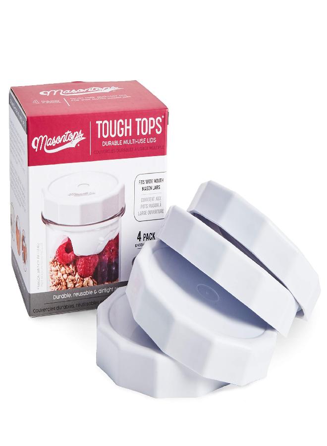 Masontops Masontops Tough Tops - Wide Mouth Mason Jar Lid - White - BPA-Free Plastic Screw Caps - Reusable Airtight Storage Covers  - Image 1