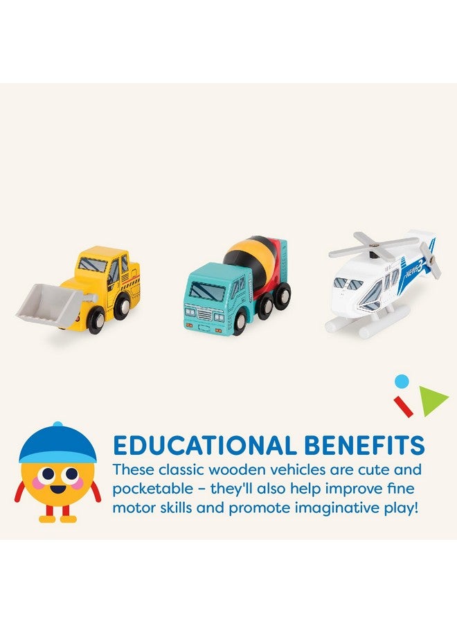 باتات سيارات خشبية للأطفال - مجموعة من 6 قطع من المركبات اللعب - مركبات إنقاذ وبناء صغيرة - ألعاب شاحنات للأطفال الصغار - 3 سنوات فما فوق - مجموعة مركبات خشبية 1 - Image 4