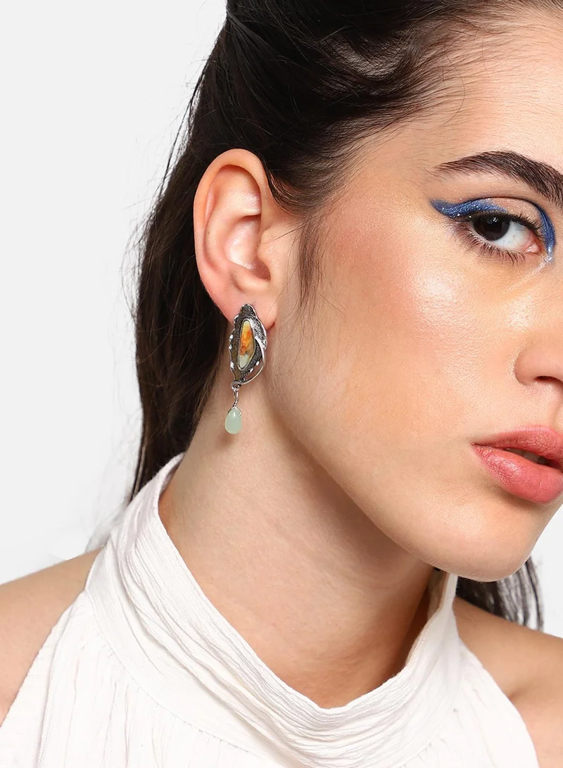 سوهي قرط متدلي من الحجر مصمم للحفلات مطلي بالذهب