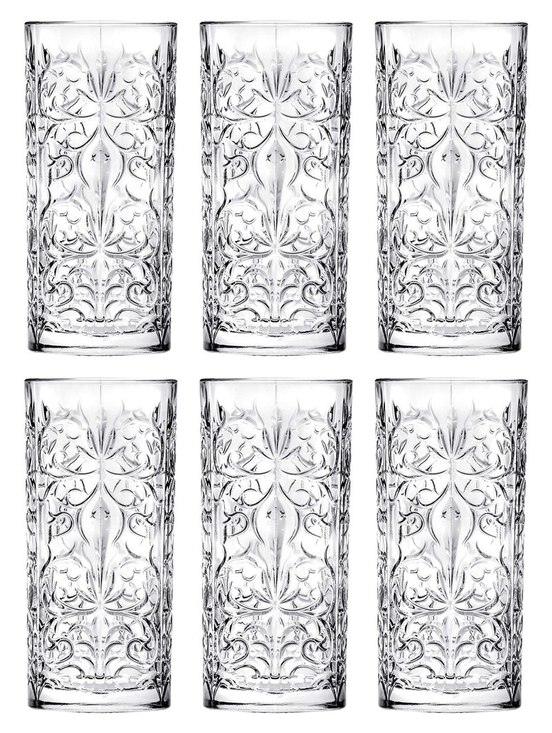 Barski Highball - Glass - Set of 6 - Hiball Glasses - Glass Crystal - Beautiful Tattoo Design - Drinking Tumblers - for Water, Juice, Wine, Beer and Cocktails - 13 oz Made in Europe - Image 1